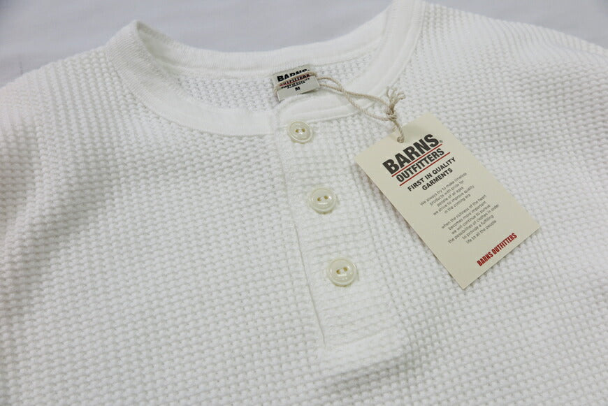 バーンズ BARNS 20/2 ヘビーサーマル 長袖 ヘンリーネック Tシャツ ワッフル BR-3081