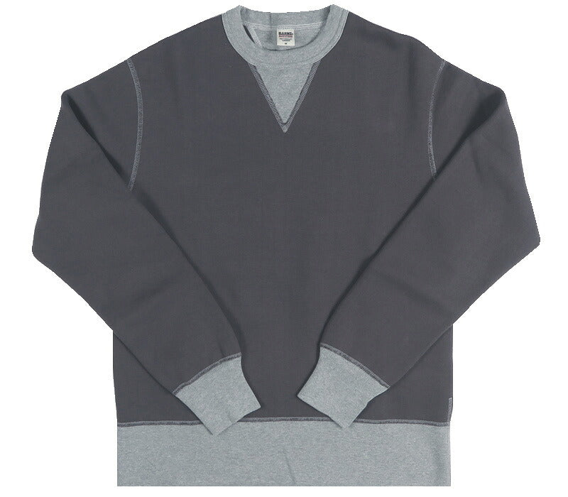 バーンズ BARNS 裏起毛 スウェット プルオーバー 2トーンカラー フラットシーマ 30/7 COZUN Switching Rib & Stitch Crewneck Sweatshirt BR-3301 【2026年秋冬新作】