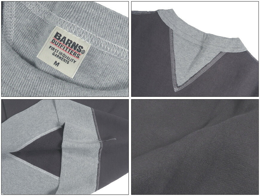 バーンズ BARNS 裏起毛 スウェット プルオーバー 2トーンカラー フラットシーマ 30/7 COZUN Switching Rib & Stitch Crewneck Sweatshirt BR-3301 【2026年秋冬新作】