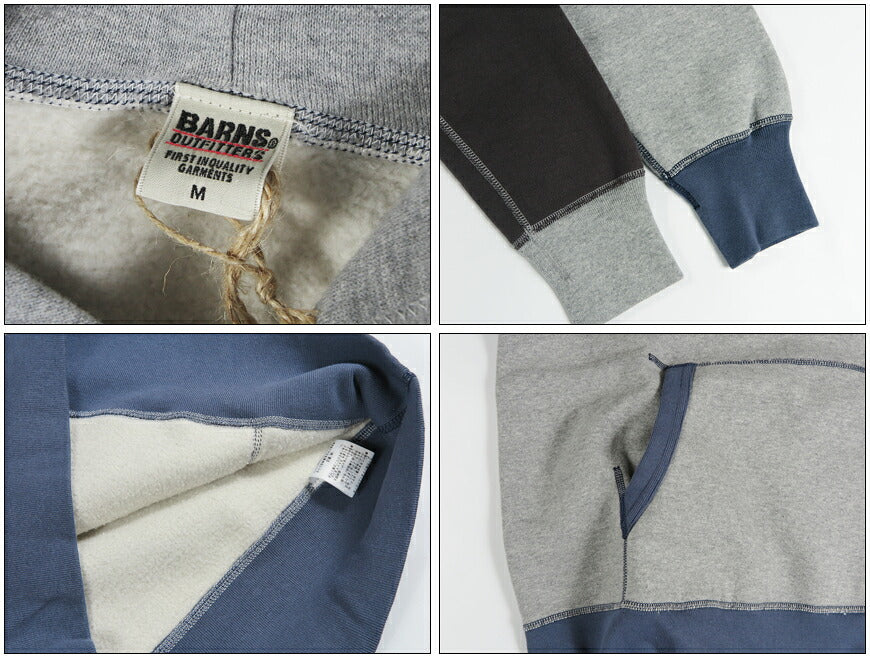 バーンズ BARNS 長袖 リブ切替 ステッチパーカー 30/7 COZUN Switching Rib & Stitch Hoodie BR-3307 【2026年秋冬新作】