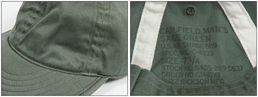 バズリクソンズ Buzz Rickson's コットンサテン キャップ CAP, FIELD, MAN'S SAGE GREEN BR02881 【2026年春夏新作】