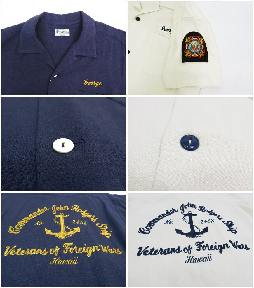 バズリクソンズ Buzz Rickson's 半袖 U.S. NAVY レーヨン/リネン 半袖 オープン シャツ チェーン刺繍 麻  br39510