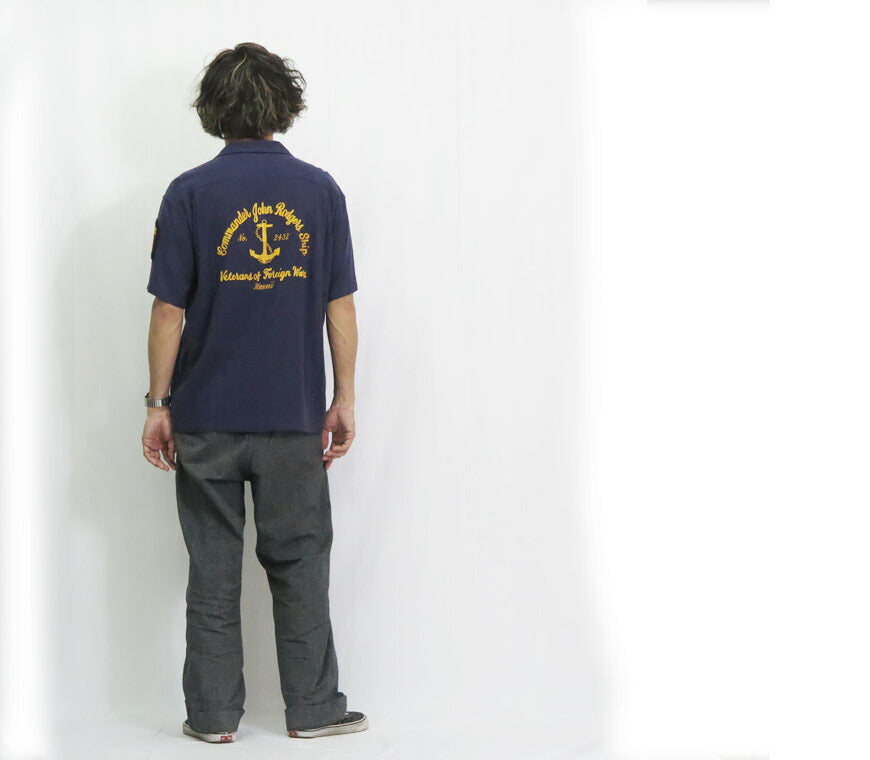 バズリクソンズ Buzz Rickson's 半袖 U.S. NAVY レーヨン/リネン 半袖 オープン シャツ チェーン刺繍 麻  br39510