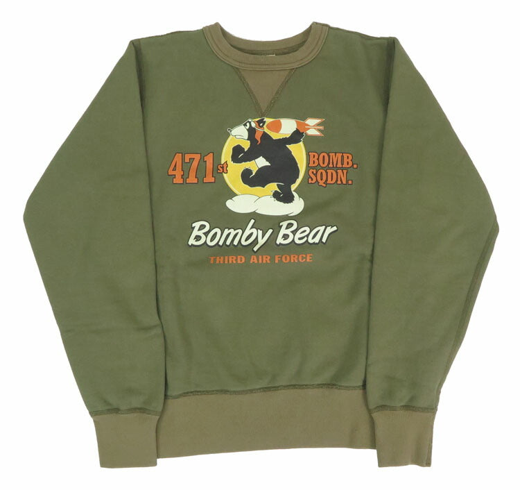 バズリクソンズ BUZZ RICKSON'S 長袖 セットイン クルーネック スウェット プリント "471st BOMB. SQDN." BR69453