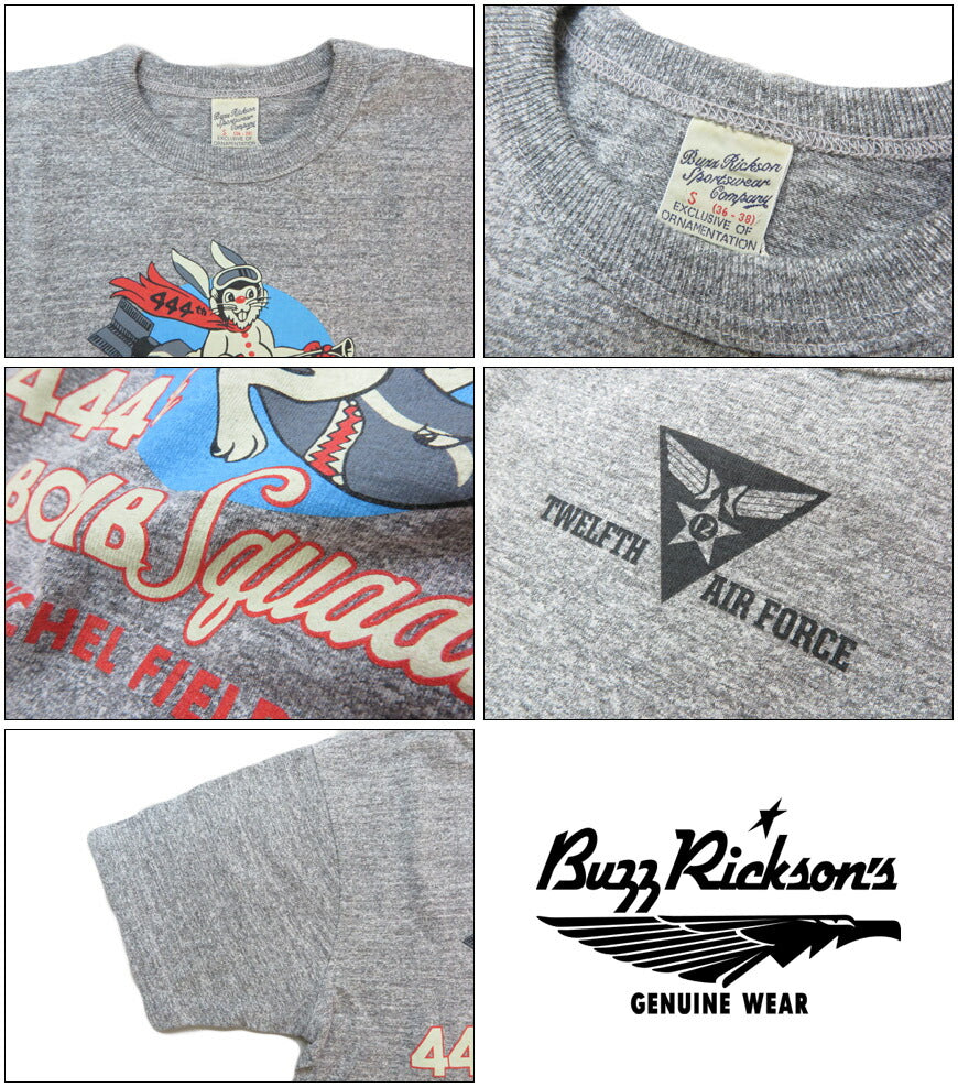バズリクソンズ BUZZ RICKSON'S スラブヤーン 半袖 Tシャツ プリント "SLUB YARN T-SHIRT 444th BOMB SQ"  BR79560