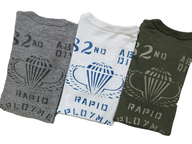BUZZ RICKSON'S บัซ ริคสันส์ เสื้อยืดแขนสั้นผ้าสแล็บยาร์น พิมพ์ลาย "82nd AIRBORNE DIV." BR79564