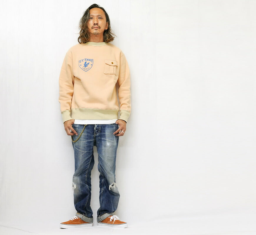 JELADO ジェラード 胸ポケット 針抜きリブ ミリタリー クルーネック スウェット U.S ARMY CAMP McCOY Sweat CT23209 【2026年秋冬新作】
