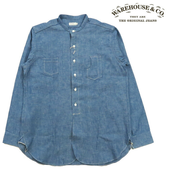 ウェアハウス WAREHOUSE 長袖 スタンドカラー シャンブレー シャツ Duck Digger ダックディガー ノンウォッシュ Lot.3046