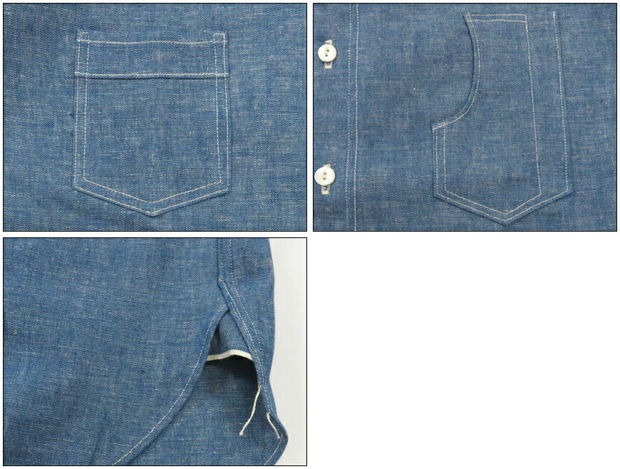 ウェアハウス WAREHOUSE 長袖 スタンドカラー シャンブレー シャツ Duck Digger ダックディガー ノンウォッシュ Lot.3046