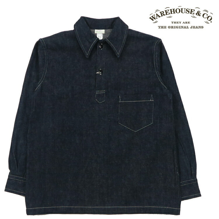 ウェアハウス WAREHOUSE Lot.3063 เสื้อเชิ้ตเดนิมอินดิโก้ 1930's WPA แบบสวมหัว กระเป๋าเดียว เสื้อคลุม DUCK DIGGER ダックディガー