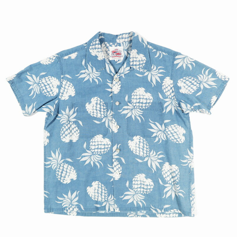 サンサーフ SUN SURF Duke Kahanamoku Kurzarm Indigo-Baumwolle Aloha-Hemd „DUKE'S PINEAPPLE“ Hawaiianisches Hemd DK39641 【2026年春夏新作】