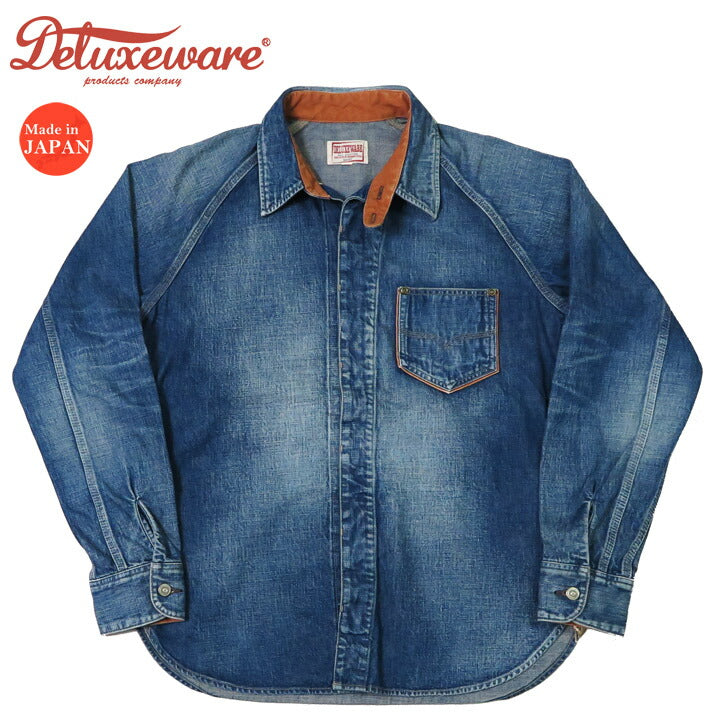 デラックスウェア DELUXEWARE เสื้อเชิ้ตทำงานผ้ายีนส์ 10.5oz ซักล้างแบบยูสวอช ยีนส์ยุค 40s อินดิโก้ 7640AG