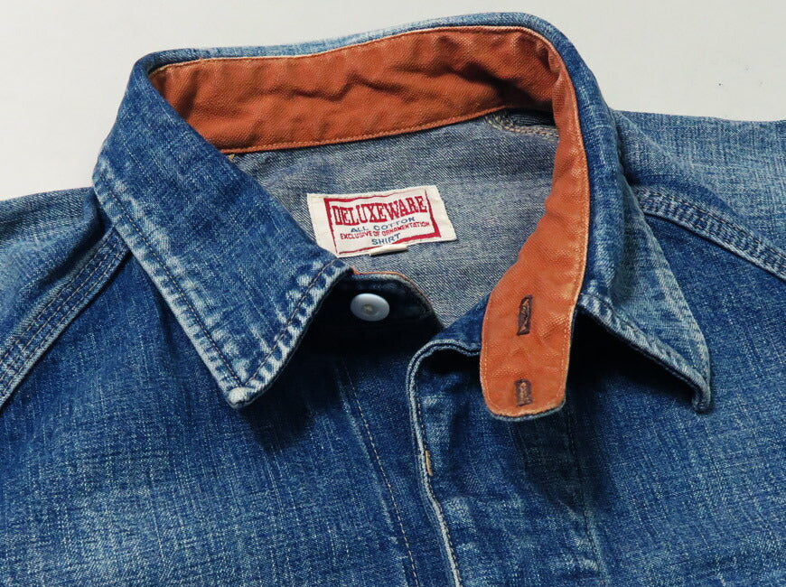 デラックスウェア DELUXEWARE เสื้อเชิ้ตทำงานผ้ายีนส์ 10.5oz ซักล้างแบบยูสวอช ยีนส์ยุค 40s อินดิโก้ 7640AG
