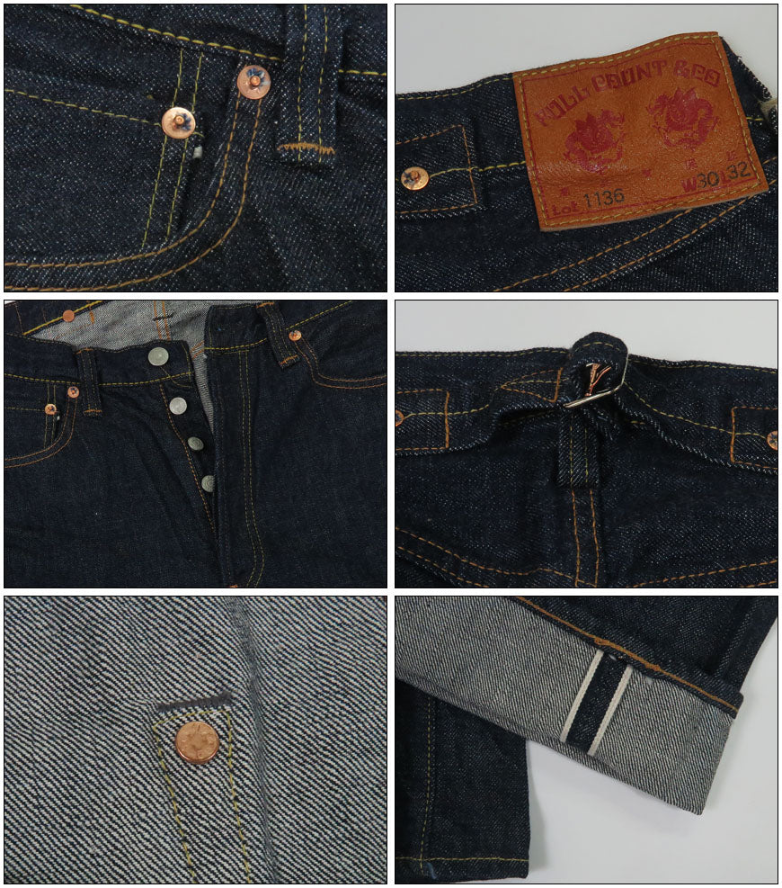 フルカウント FULLCOUNT 1136 รุ่นปี 1937 กางเกงยีนส์ทรงหลวมตรง มีเข็มขัดหลัง 13.7oz ผ้าฝ้ายซิมบับเว เดนิม