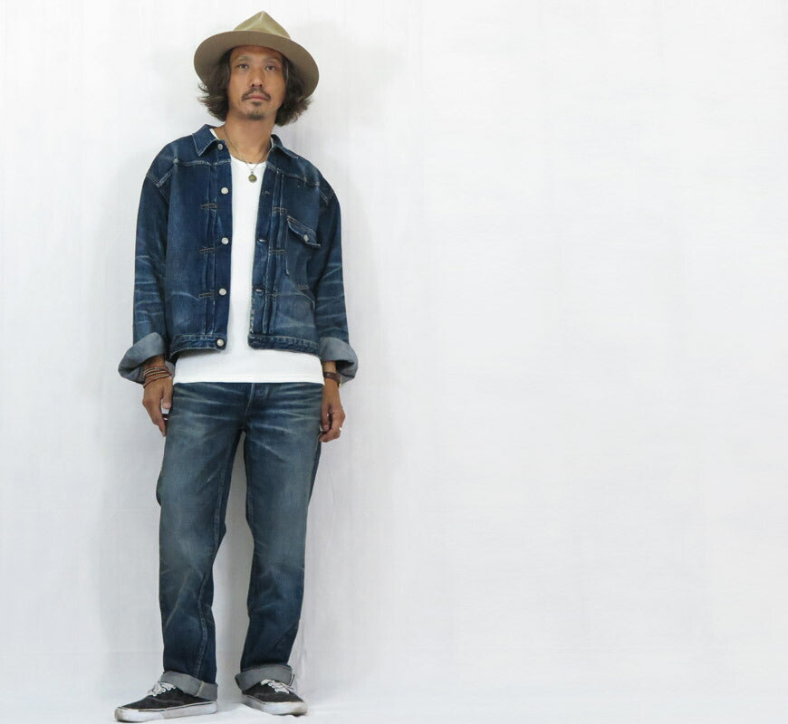 フルカウント FULLCOUNT 1353-S0105 Modèle guerre Jean loose droit coton marron 13.7oz More Than Just Fear denim usé coton sauvage Zimbabwe