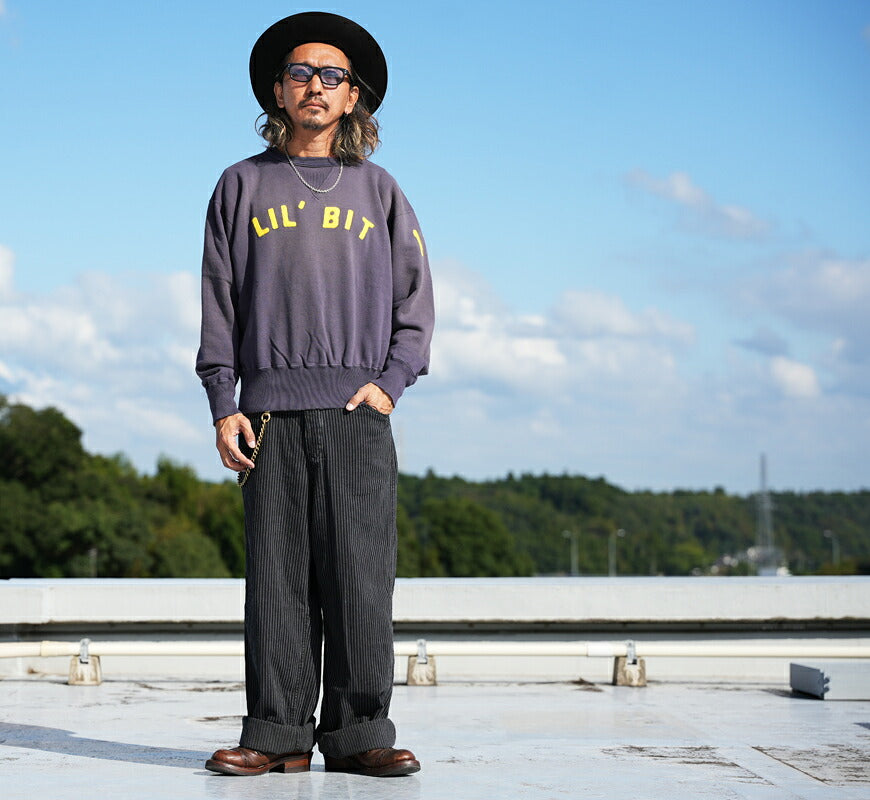 FULLCOUNT verwaschener Crewneck-Sweatshirt mit Used-Effekt, Filzaufnäher LIL' BIT FC3771-1【Neuheit Herbst/Winter 2026】