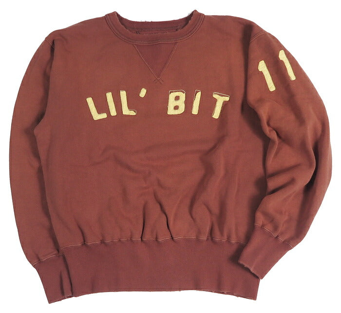 FULLCOUNT verwaschener Crewneck-Sweatshirt mit Used-Effekt, Filzaufnäher LIL' BIT FC3771-1【Neuheit Herbst/Winter 2026】