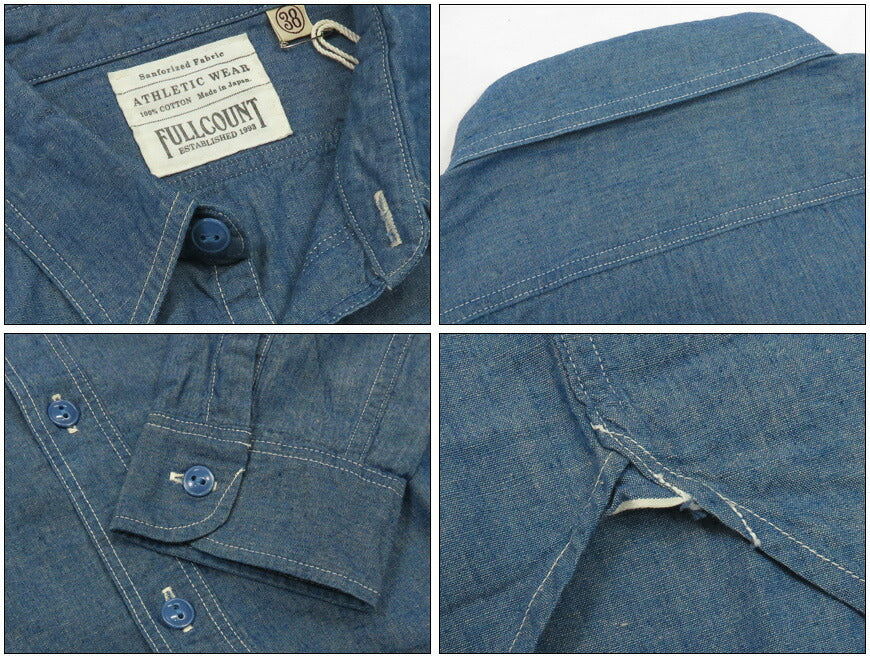 フルカウント FULLCOUNT 5oz chambray lange mouw werkhemd klassiek Lot.4810