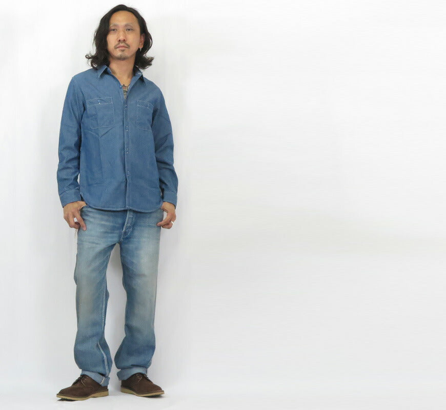 フルカウント FULLCOUNT 5oz chambray lange mouw werkhemd klassiek Lot.4810