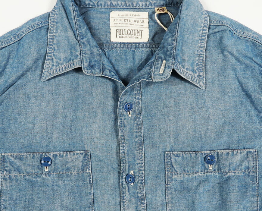 FULLCOUNT フルカウント เสื้อเชิ้ตแขนยาวผ้าชัมเบรย์ 5oz. ล้างเก่า Lot.4810HW-3 【คอลเลกชันฤดูใบไม้ผลิ/ฤดูร้อน 2026】