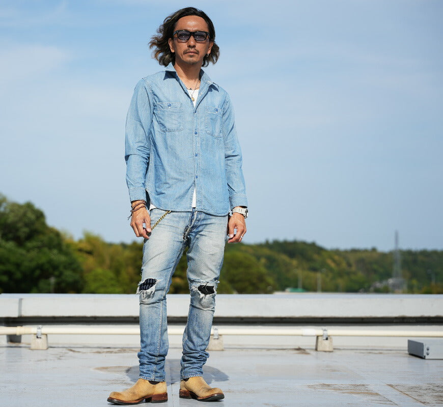 FULLCOUNT フルカウント เสื้อเชิ้ตแขนยาวผ้าชัมเบรย์ 5oz. ล้างเก่า Lot.4810HW-3 【คอลเลกชันฤดูใบไม้ผลิ/ฤดูร้อน 2026】