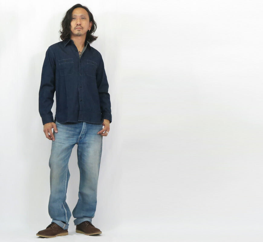 フルカウント FULLCOUNT 8oz PWデニム 長袖 ワーク シャツ ワンウォッシュ 定番 Lot.4890