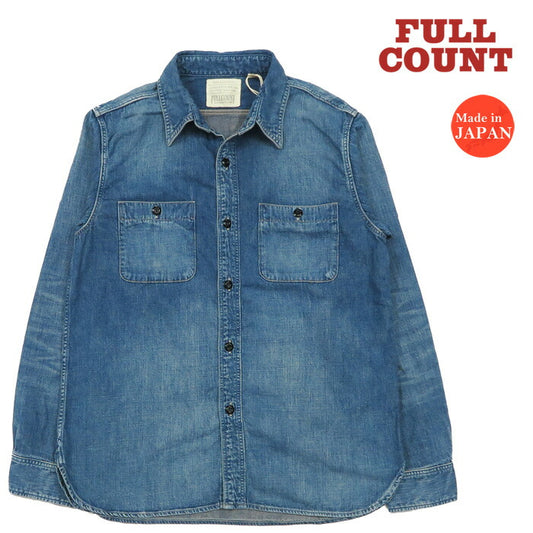 フルカウント FULLCOUNT 8oz PW Denim Langarm Arbeitshemd Hard-Wash Klassisch Lot.4890HW