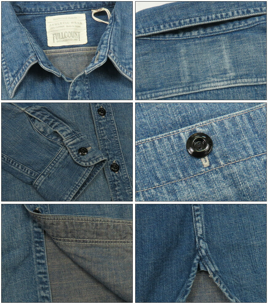 フルカウント FULLCOUNT Camisa de trabajo de manga larga de mezclilla PW 8oz lavado fuerte modelo clásico Lot.4890HW
