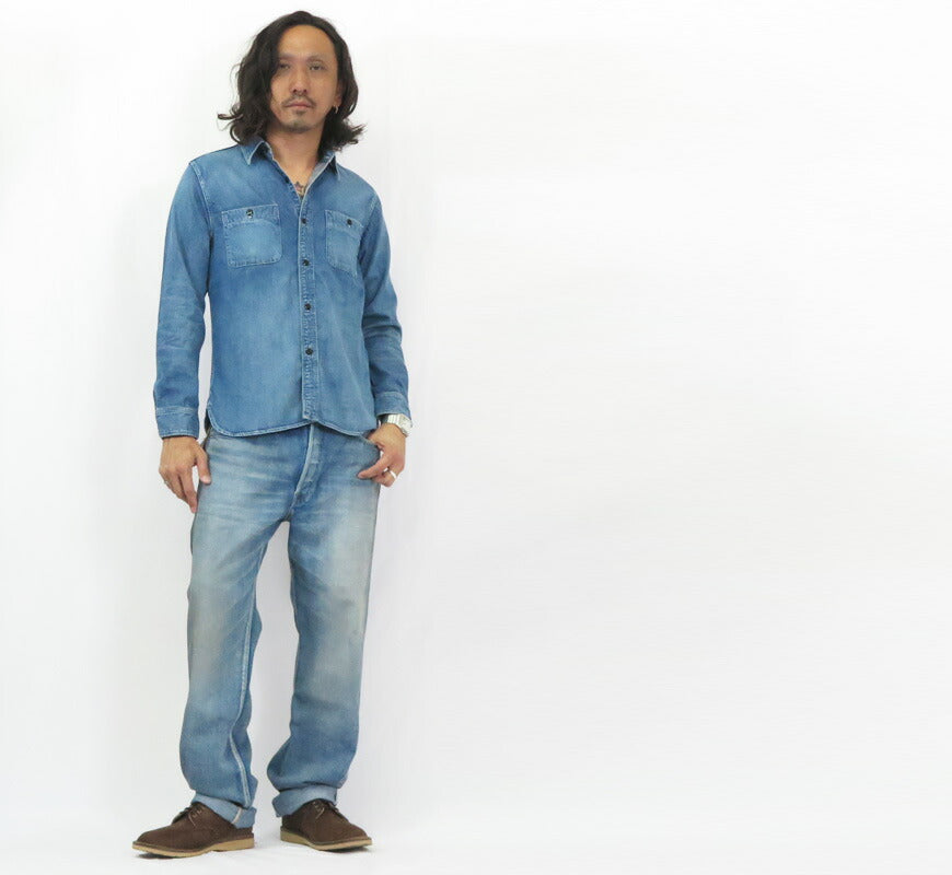 フルカウント FULLCOUNT Camisa de trabajo de manga larga de mezclilla PW 8oz lavado fuerte modelo clásico Lot.4890HW