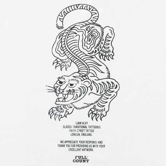 FULLCOUNT ฟูลเคานต์ เสื้อยืดแขนสั้นพิมพ์ลาย TIGER โดย LIAM ALVY ดีไซน์รอยสัก FC5500PT-14