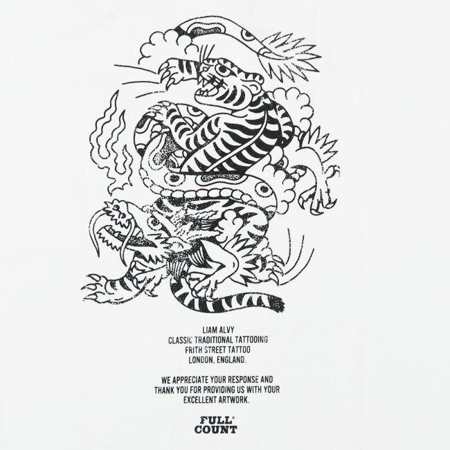フルカウント FULLCOUNT Tシャツ 半袖 プリント TIGER & DRAGON by LIAM ALVY タトゥーデザイン FC5500PT-15