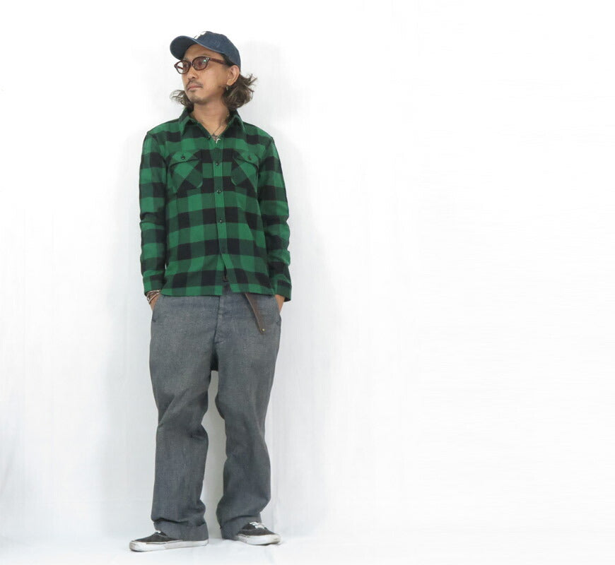 フラットヘッド THE FLAT HEAD 長袖 ブロック チェック フランネル シャツ FN-SNR-101L