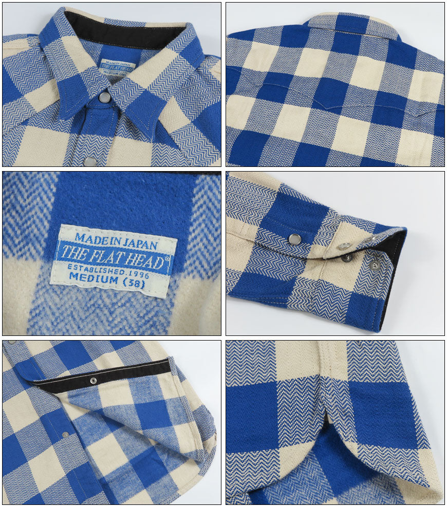 フラットヘッド THE FLAT HEAD 長袖 ブロックチェックフランネル ウエスタン シャツ ホワイト/ブルー FN-SNW-101L 【2026年秋冬新作】