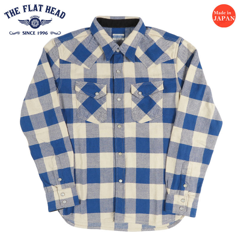 フラットヘッド THE FLAT HEAD 長袖 ブロックチェックフランネル ウエスタン シャツ ホワイト/ブルー FN-SNW-101L 【2026年秋冬新作】