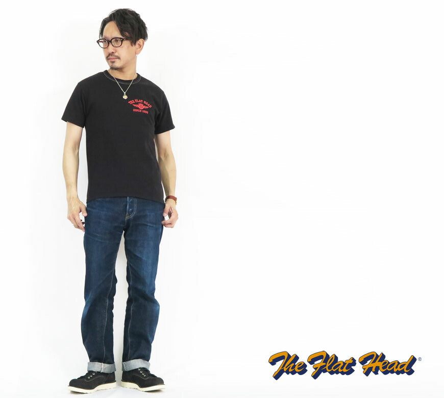 フラットヘッド THE FLAT HEAD Kurzarm T-Shirt Print FLYING WHEEL THC-Serie FN-THC-202