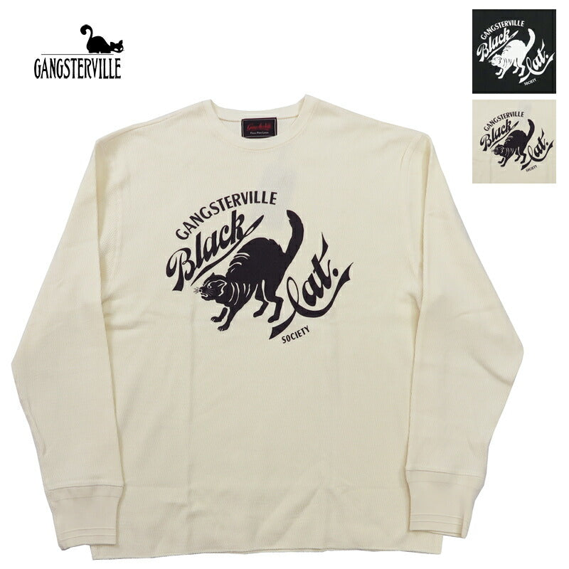 GANGSTERVILLE 갱스터빌 긴팔 크루넥 와플 티셔츠 BLACK CAT SOCIETY GSV-24-AW-16 GLAD HAND 글래드핸드