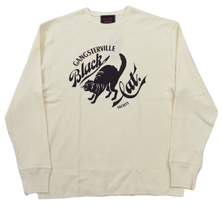 GANGSTERVILLE 갱스터빌 긴팔 크루넥 와플 티셔츠 BLACK CAT SOCIETY GSV-24-AW-16 GLAD HAND 글래드핸드