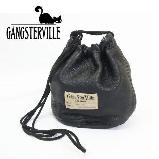 GANGSTERVILLE ギャングスタービル 牛革 レザー 巾着 バッグ LEATHER EFFECT BAG "DARK NOIR" GLAD HAND グラッドハンド GSV-24-AW-G05