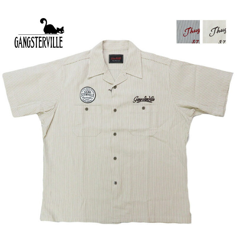 GANGSTERVILLE 갱스터빌 반팔 스트라이프 사커 오픈 칼라 워크 셔츠 "CIRCLE SIG" GLAD HAND 글래드핸드 GSV5115