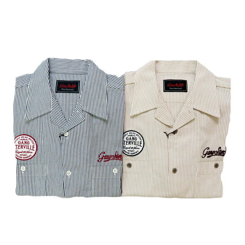 GANGSTERVILLE 갱스터빌 반팔 스트라이프 사커 오픈 칼라 워크 셔츠 "CIRCLE SIG" GLAD HAND 글래드핸드 GSV5115