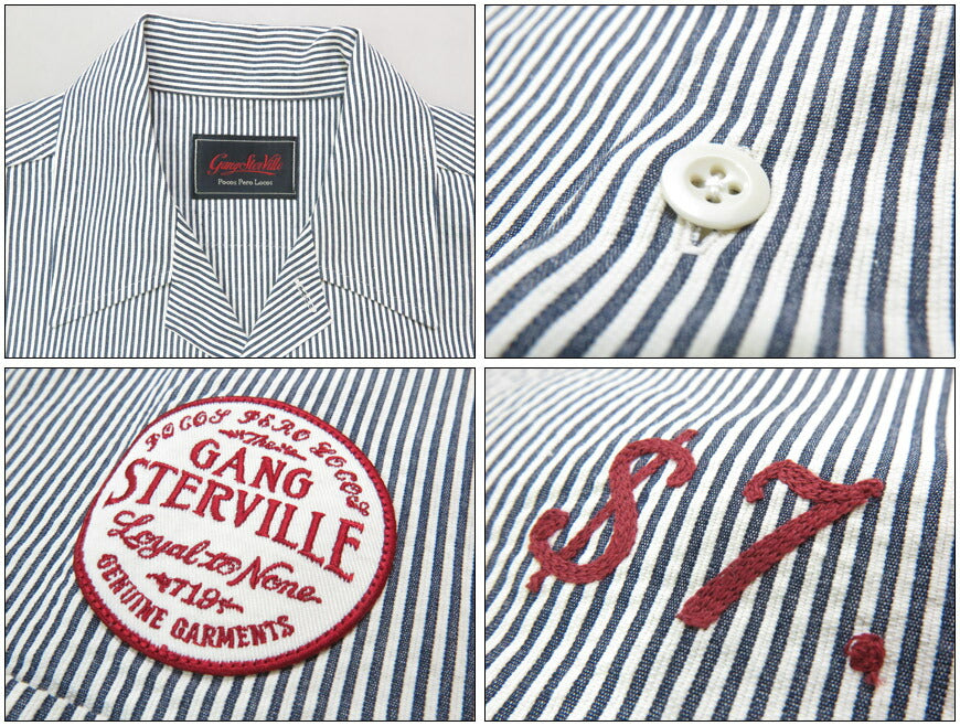 GANGSTERVILLE 갱스터빌 반팔 스트라이프 사커 오픈 칼라 워크 셔츠 "CIRCLE SIG" GLAD HAND 글래드핸드 GSV5115