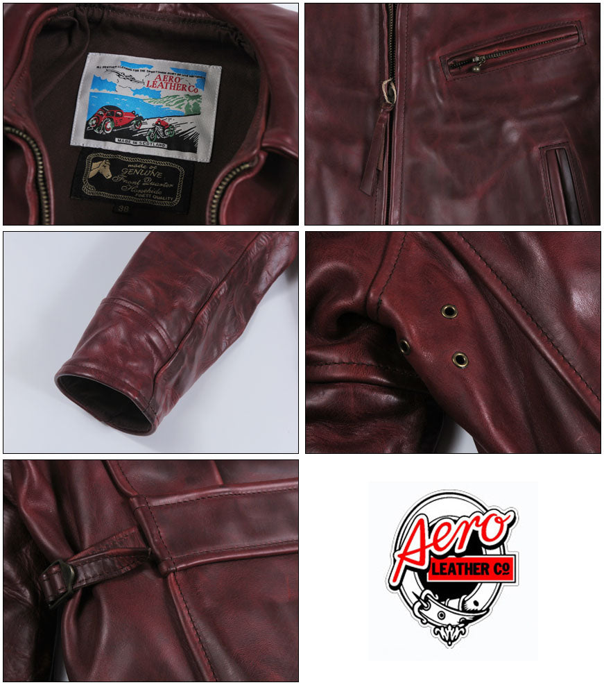 【即納在庫】エアロレザー AERO LEATHER エアロレザー AERO LEATHER ライダースジャケット HALF BELT ハーフベルト ホーウィン社 フロントクォーターホースハイド 馬革 チェリー 38