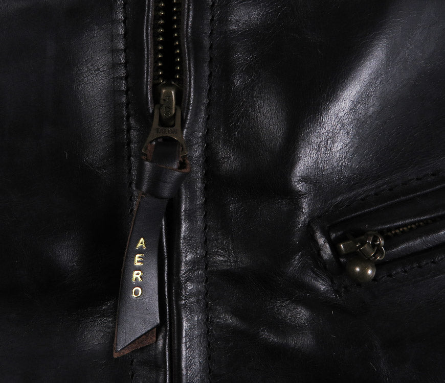 【即納在庫】エアロレザー AERO LEATHER ライダースジャケット HALFBELT STF ハーフベルト スーパータイトフィット ホーウィン社 フロントクォーターホースハイド 馬革 ブラック 34