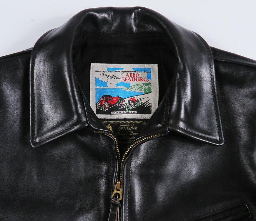【即納在庫】エアロレザー AERO LEATHER ライダースジャケット HALFBELT STF ハーフベルト スーパータイトフィット ホーウィン社 フロントクォーターホースハイド 馬革 ブラック 38