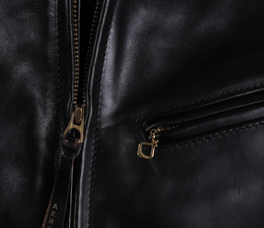 【即納在庫】エアロレザー AERO LEATHER ライダースジャケット HALFBELT STF ハーフベルト スーパータイトフィット ホーウィン社 フロントクォーターホースハイド 馬革 ブラック 38