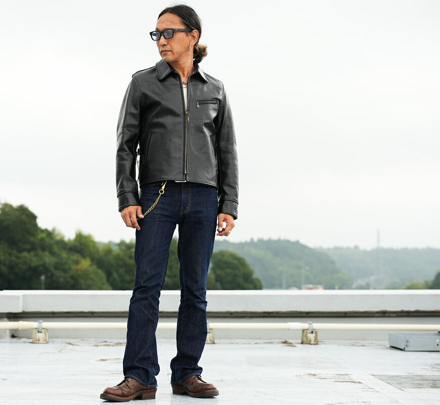 【即納在庫】エアロレザー AERO LEATHER ライダースジャケット HALFBELT STF ハーフベルト スーパータイトフィット ホーウィン社 フロントクォーターホースハイド 馬革 ブラック 38
