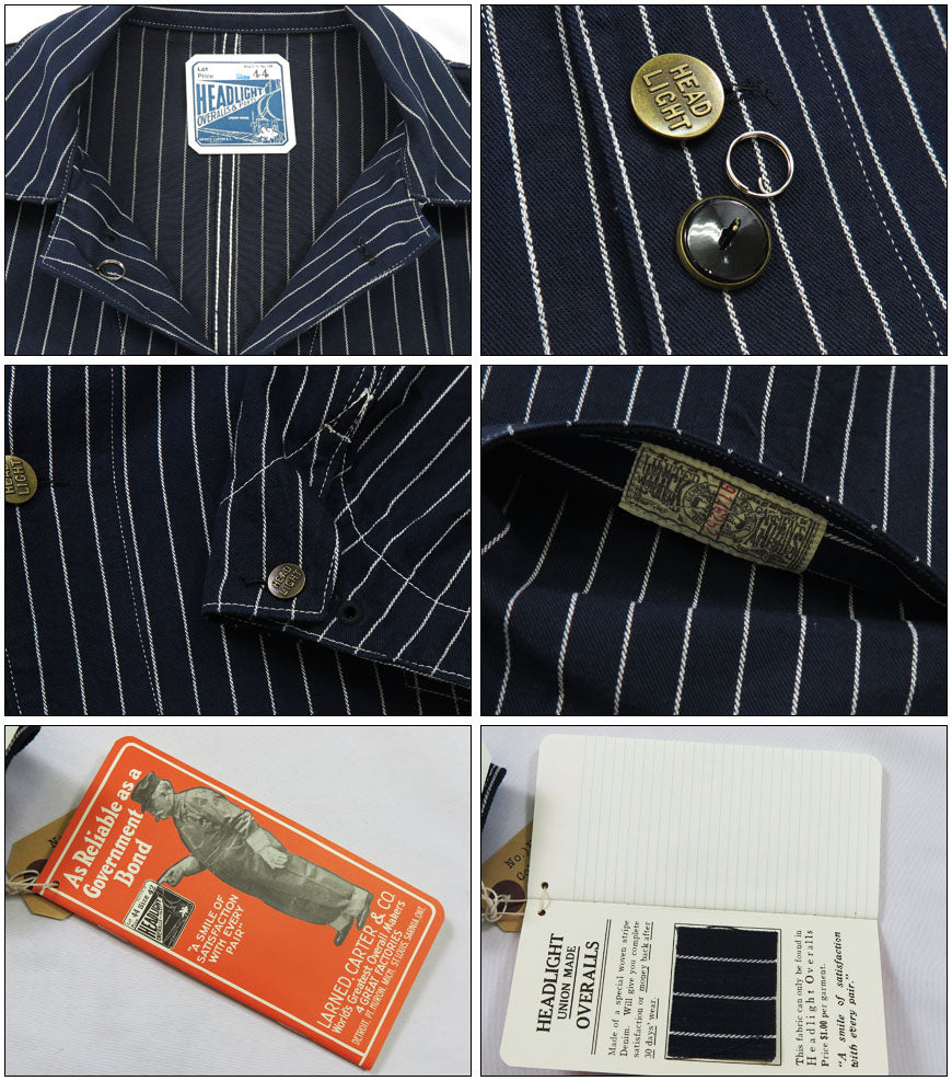 HEADLIGHT ヘッドライト 実名復刻 8oz. SPECIAL WOVEN STRIPE DENIM ワーク コート カバーオール ジャケット SUGAR CANE シュガーケーン HD15647
