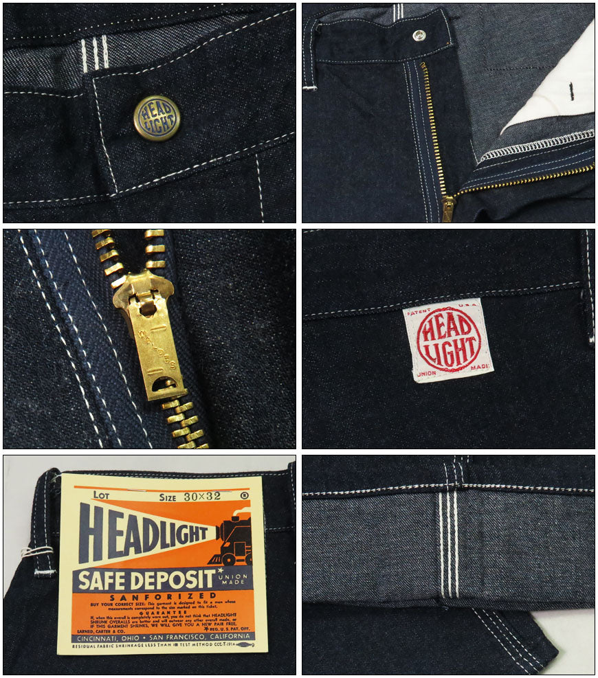 HEADLIGHT ヘッドライト Originalnachbildung 11oz. Denim Arbeitshose Reißverschluss Dungarees SUGAR CANE シュガーケーン HD42555