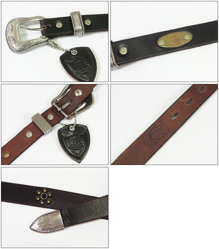 GLAD HAND × HTC Sabuk Kulit dengan Studs Western Hollywood Trading Company Kulit Sapi Glad Hand