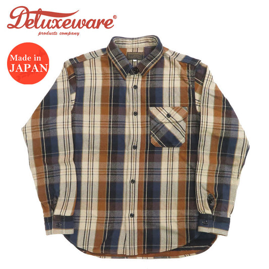 デラックスウェア DELUXEWARE Chemise en flanelle lourde à manches longues Carreaux ”ORANGE CHECK” HV-53